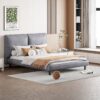Queen Size Upholstered Platform Bed With 2 Large Headrests And Thick - Gray - Image 11