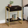 Accent Side Table, Storage Drawer, Contemporary & Modern - Brown / Gold - Image 4