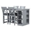 Solid Wood Farmhouse Counter Height Dining Table Set With 3 Tier Storage Shelves, Upholstered Dining Chairs For 4, 5 Piece - Gray - Image 8