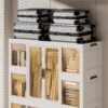 Portable Wardrobe Closet Storage Organizer For Clothes With Magnetic Doors, 12 Cubes & 2 Hanging Rods - White - Image 6