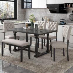 6 Piece Dining Table And Chair Set With Special-Shaped Legs And Foam-Covered Seat Backs&Cushions For Dining Room - Gray