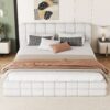 Queen Size Upholstered Platform Bed With Headboard - White - Image 4