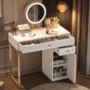 Makeup Vanity Desk With Lighted Mirror, Luxury Dressing Table With 2 Drawers And 1 Cabinet, 3 Lighting Modes Available For Bedroom - White / Gold - Image 10