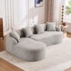 Compression Sofa: Combining Chaise Longue With 3 Seater, Wood Grain Chenille Fabric, Full Sponge Compression Sofa, Combined Sofa With 4 Pillows For Living / Home Furniture / Apartment - Gray - Image 35