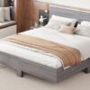 King Size Floating Platform Bed, With LED Lights, Bedside Nightstand - Gray - Image 8
