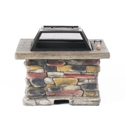 Outdoor Wood Bruning Magnesium Oxide Fire Pit With Lid - Natural Gray