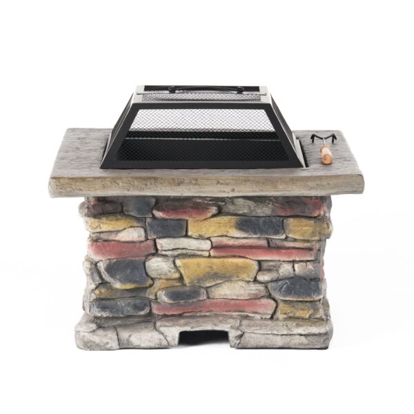 Outdoor Wood Bruning Magnesium Oxide Fire Pit With Lid - Natural Gray