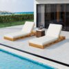 Premium Acacia Wood Lounge Chaise Set With Water Resistant Cushions, Adjustable Recline - Cream / Teak - Image 10
