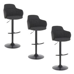 Boyne - Industrial Upholstered Adjustable Barstool With Swivel With Rounded T Footrest (Set of 3) - Black / Dark Gray
