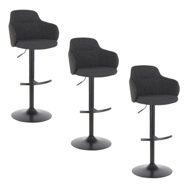 Boyne - Industrial Upholstered Adjustable Barstool With Swivel With Rounded T Footrest (Set of 3) - Black / Dark Gray