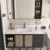 Bianco Carrara Venato 43" Marble Vanity Top With 1 Pre Drilled Faucet Hole Sintered Stone Bathroom Vanity Top With Undermount Rectangular Sink And 4" Backsplash - White - Image 15