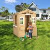 Wooden Playhouse For Kids Outdoor With Working Door, Windows, Mailbox, Flowers Pot Holder - Natural - Image 7
