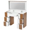 Elegant Vanity Table With Large Lighted Mirror & Power Outlet, Dressing Table With 7 Drawers & Shelves, Vanity Desk With Brown Solid Wood Style Stickers - Brown / White - Image 12