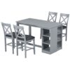 Solid Wood Farmhouse Counter Height Dining Table Set With 3 Tier Storage Shelves, Upholstered Dining Chairs For 4, 5 Piece - Gray - Image 9