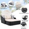 Outdoor Sunbed With Adjustable Canopy, Double Lounge, Daybed - Black / Beige - Image 5