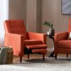 Macedonia - Mid Century Modern Button Tufted Fabric Recliner - Orange - Image 8