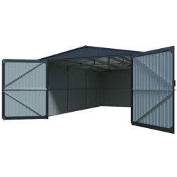 Outdoor Storage Shed, Metal Garage Shed Backyard Utility Tool House Building With 2 Doors And 4 Vents For Car, Truck, Bike, Garbage Can, Tool, Lawnmower - Black