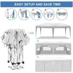 10'X20' Folding Canopy With 6 Removable Sidewalls Outdoor Event Shelter UPF 50+ Gazebo Portable Tents For Parties Beach Camping Wedding Ez Pop Up Canopy - White