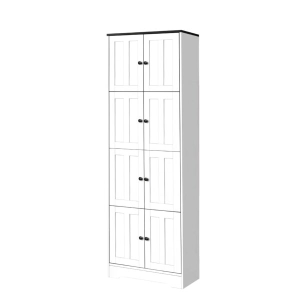 Tall Storage Cabinet With 8 Doors And 4 Shelves, Wall Storage Cabinet For Living Room, Kitchen, Office, Bedroom, Bathroom - White