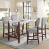 5 Piece Counter Height Dining Set, Faux Marble Bar Table With 4 Upholstered Chairs, Mid Century Style For Kitchen - White / Gray - Image 13