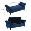Velvet Multifunctional Storage Ottoman Bench With Pillow - Navy Blue - Image 2