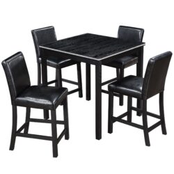 5 Pieces Counter Height Table Set, Wooden Kitchen Table Set With Square Table And 4 Upholstered Chairs, Counter Height Dining Table With Crystal Decoration And Chair Set For Kitchen, Dining Room - Black