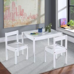 Della - 3-Piece Solid Wood Kids Table & Two Chair Set - White