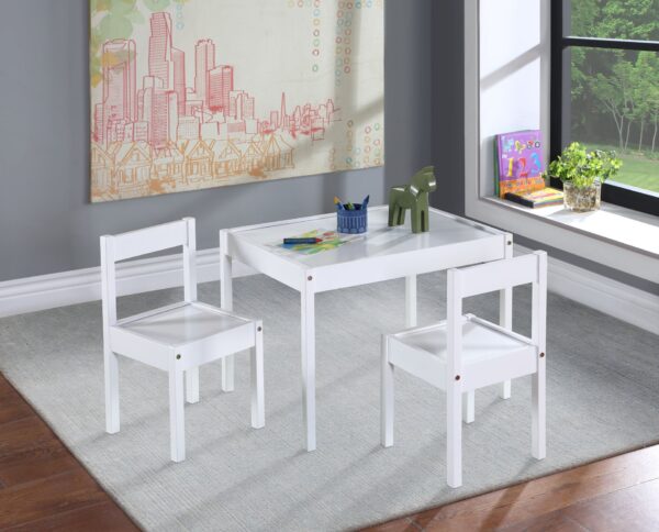 Della - 3-Piece Solid Wood Kids Table & Two Chair Set - White