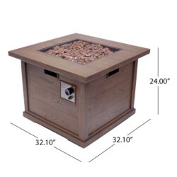 Outdoor Patio Square Gas Burning Fire Pit, Tank Inside, 40000 Btu - Brown Wood Pattern