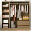 Doorless Storage Wardrobe For Dedroom With Shelves And 3 Drawers - Nature - Image 14