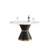 53.15" Modern Artificial Stone Round Carbon Steel Base Dining Table, Can Accommodate 6 People -White / Black - Image 9