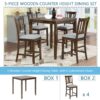 5 Pieces Dining Table Set, Wooden Dining Square Table Set For 4, Counter Height Kitchen Table Set With Square Table And 4 Upholstered Chairs For Small Space - Walnut - Image 5