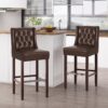 Modern Minimalist Metal Leg Bar Stool - Dark Brown - Image 2