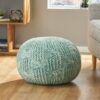 Deon - Knitted Pet Yarn Round Pouf With Classic Cable Knit Design - Aqua - Image 5