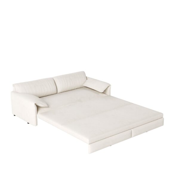 Queen Pull Out Sofa Bed, 3 In 1 Convertible Sleeper Sofa With Side Storage Multifunctional Velvet Loveseat Bed For Living Room - Beige