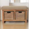 Rattan Basket Linen Bench - Brown - Image 10