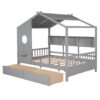 Full Size House Bed With 2 Drawers, Kids Bed With Storage Shelf - Gray - Image 6