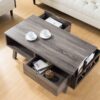 Antique Wooden Livingroom Coffee Table With Two Storage Drawers - Distressed Gray / Black - Image 2