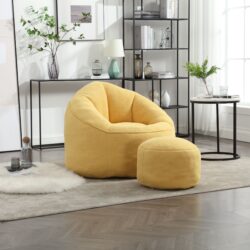 Bedding Bean Bag Sofa Chair High Pressure Foam Bean Bag Chair Adult Material With Padded Foam Padding Compressed Bean Bag With Footrest - Yellow