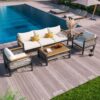 4 Pieces Outdoor Sectional Sofa Set 5 Person Patio Seating Group Outdoor Conversation Set With Cushions And A Coffee Table For Patios, Gardens, Or Balcony - Beige - Image 2