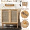 Bathroom Vanity Crafted From Natural Materials, Featuring Handmade Rattan Doors And Soft-Closing Mechanisms - Light Brown - Image 5
