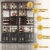 82.7" Industrial Standing Wine Rack With Glass Rack Tall Freestanding Floor Bar Cabinet - Walnut / Black - Image 7