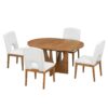 Topmax - 5 Piece Modern Extendable Round Dining Table Set With Removable Leaf For Small Places - Walnut / Beige - Image 6