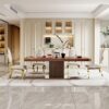 Top Dining Table With Gold Finish Corner, Pillar And Gold Finish Stainless Steel Base - Walnut Brown - Image 11