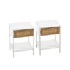 15.74" Rattan End Table With Drawer, Modern Nightstand, Metal Legs, Side Table For Living Room, Bedroom (Set of 2) - White - Image 3