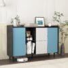 Modern Sideboard Buffet Cabinet With Doors And Unique Panel Styling - Black / Blue - Image 2