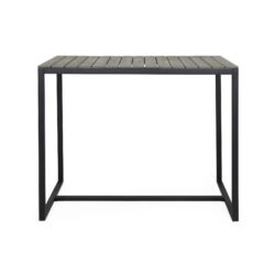 Ernesto - Outdoor Industrial Acacia Wood Bar Table With Metal Frame - Gray