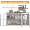 Heavy Duty Metal Modern Sideboard Buffet Cabinet With Storage Premium Steel Storage Cabinet, Adjustable Feet, Glass Doors, Large Capacity Organizer - White - Image 7