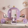Twin Size Princess Carriage Bed With Crown, Platform Car Bed With Stair - Purple / Pink - Image 2