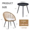 Modern 3 Piece Set, Anti - Spill Round Coffee Table, 2 Rattan Swivel Chairs, Outdoor Patio Furniture For Tea Time - Black / Wood - Image 3